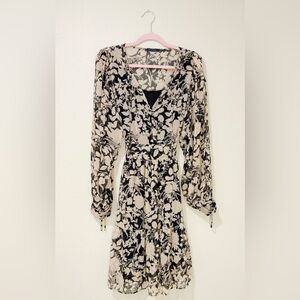 Tommy Hilfiger Black and Tan Floral Long Sleeve Dress